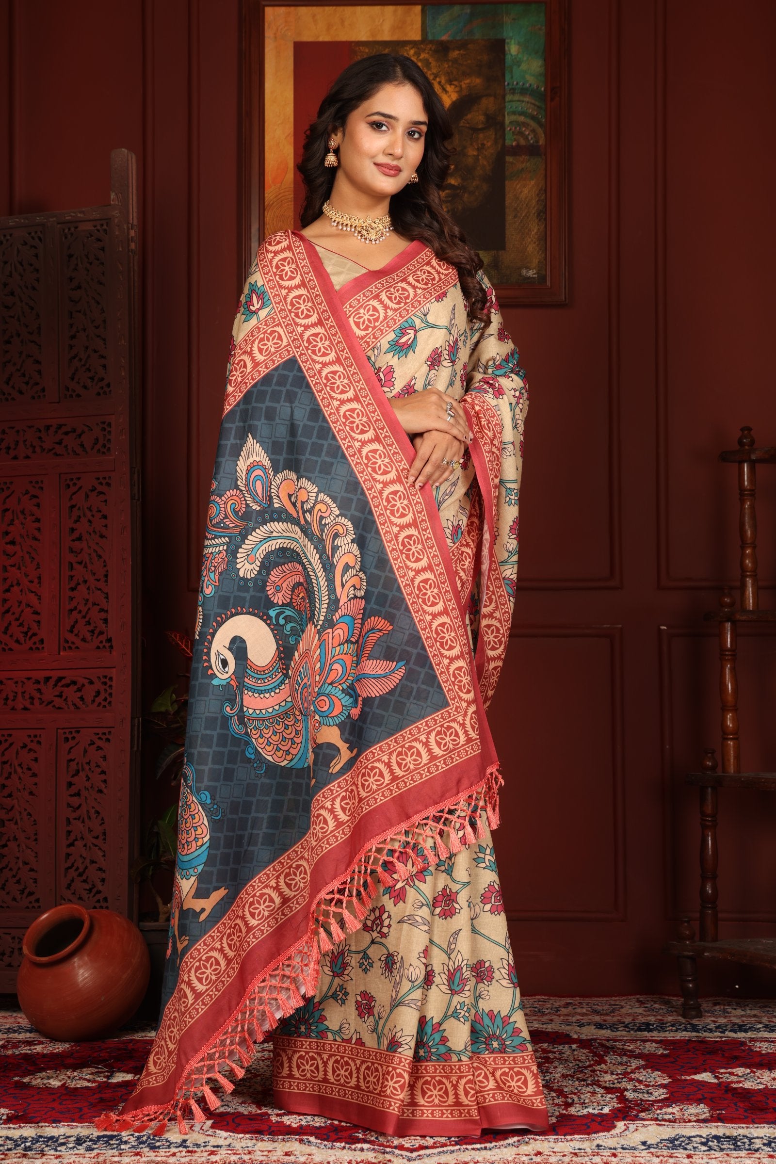 Mayilika — The Royal Peacock Heritage Mull Cotton Saree