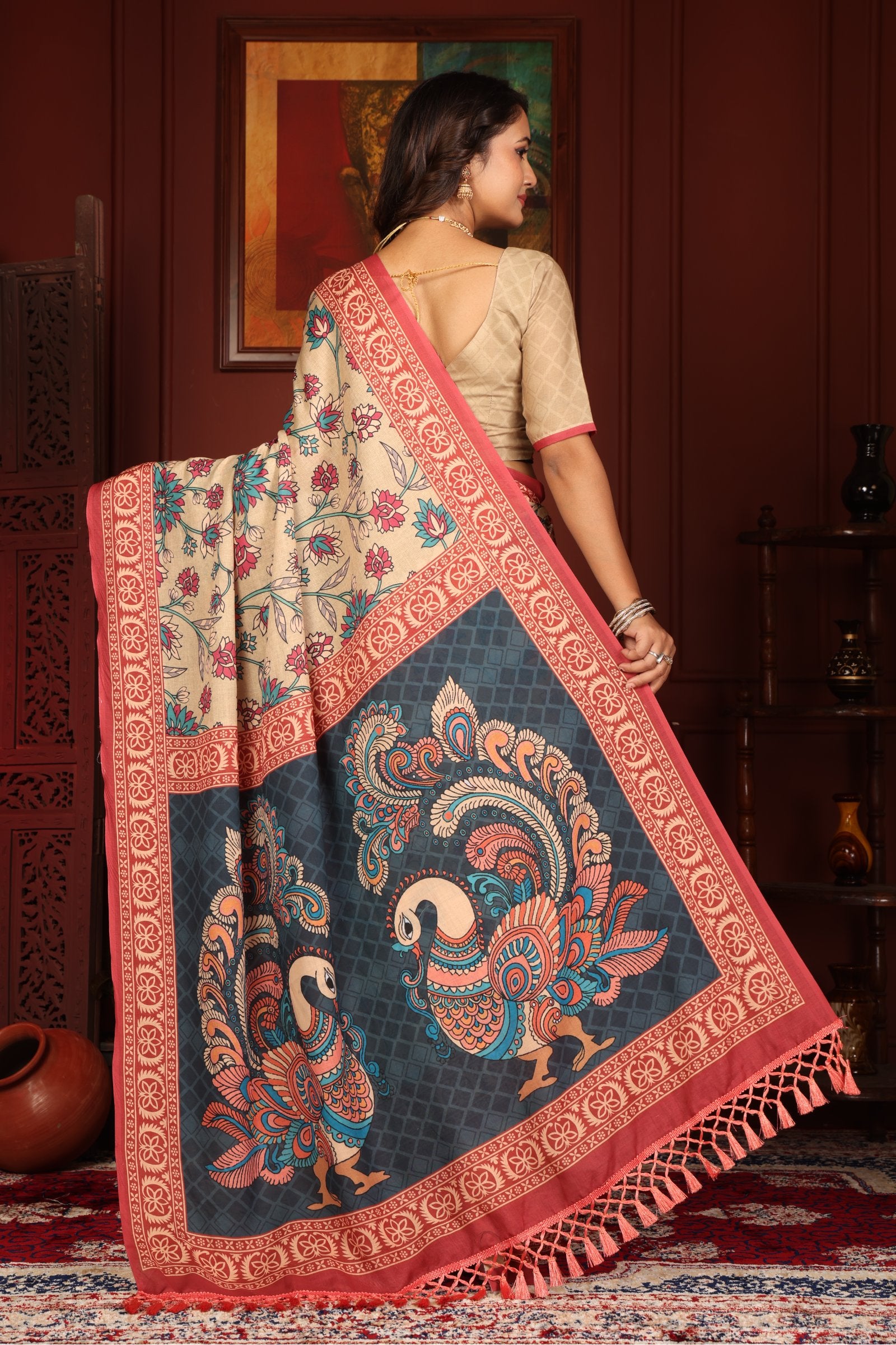 Mayilika — The Royal Peacock Heritage Mull Cotton Saree
