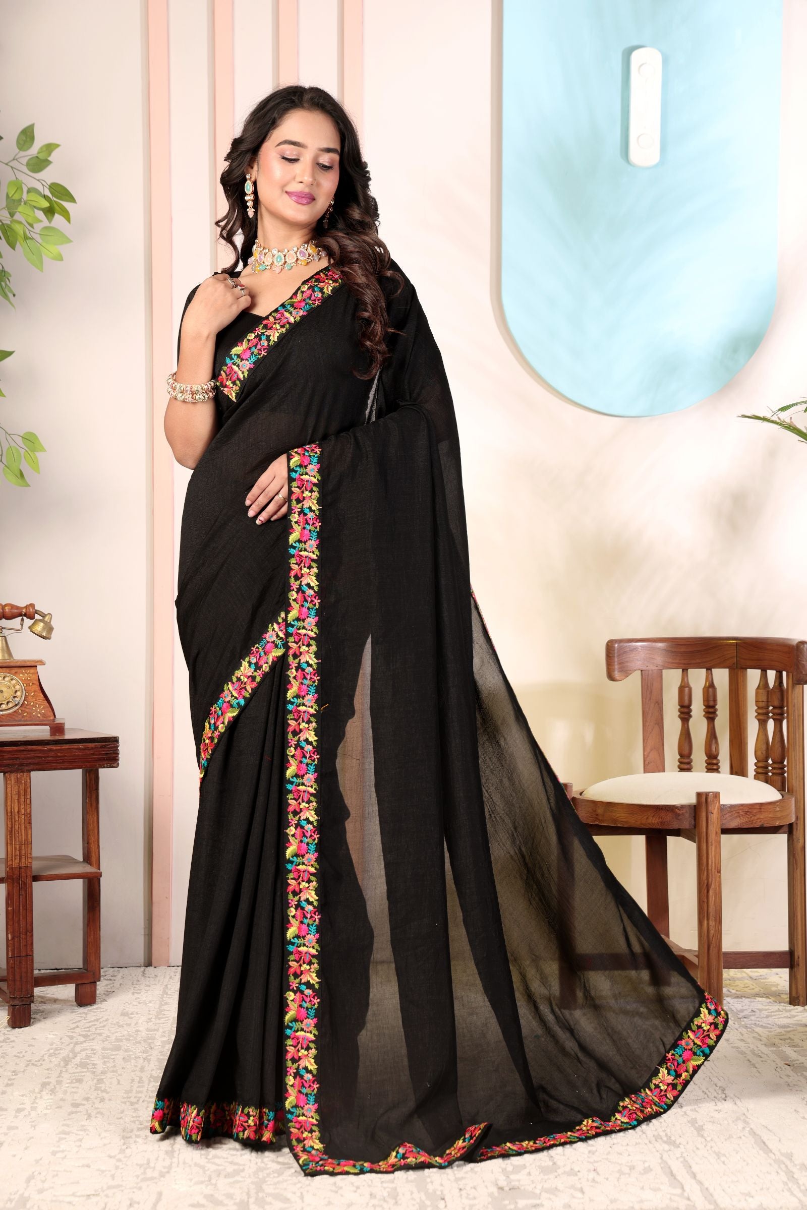 Medhika — Festive Black Vichitra Silk Saree