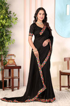 Medhika — Festive Black Vichitra Silk Saree