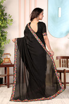 Medhika — Festive Black Vichitra Silk Saree