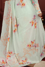 Kavyaa — Mint Green Liva Floral Artistic Saree