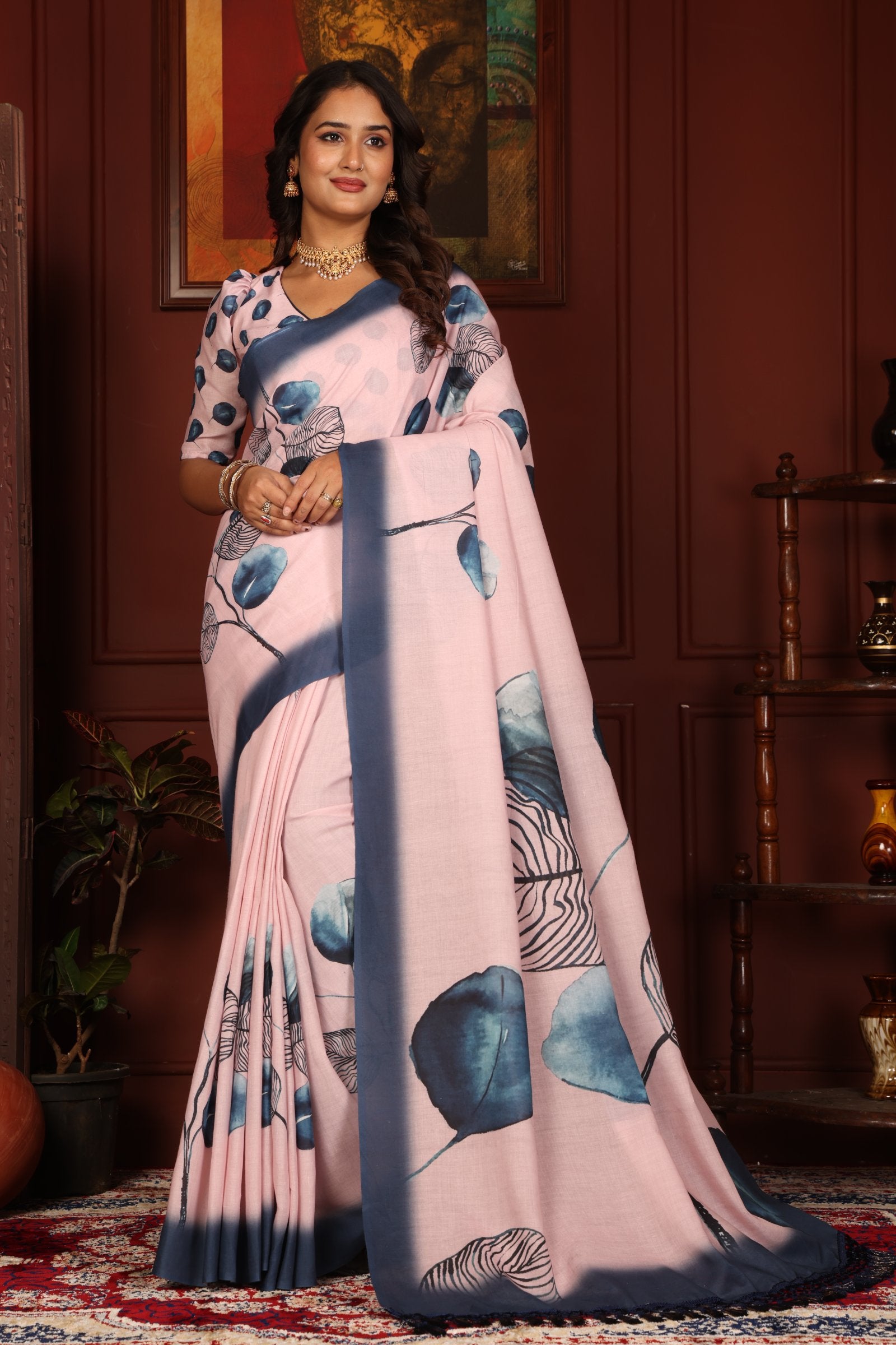 Mridula — Blue Leaf Symphony Mull Cotton Saree