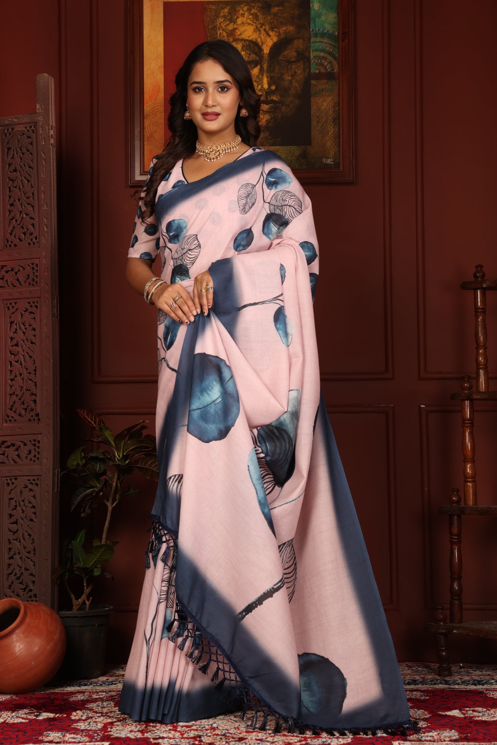 Mridula — Blue Leaf Symphony Mull Cotton Saree