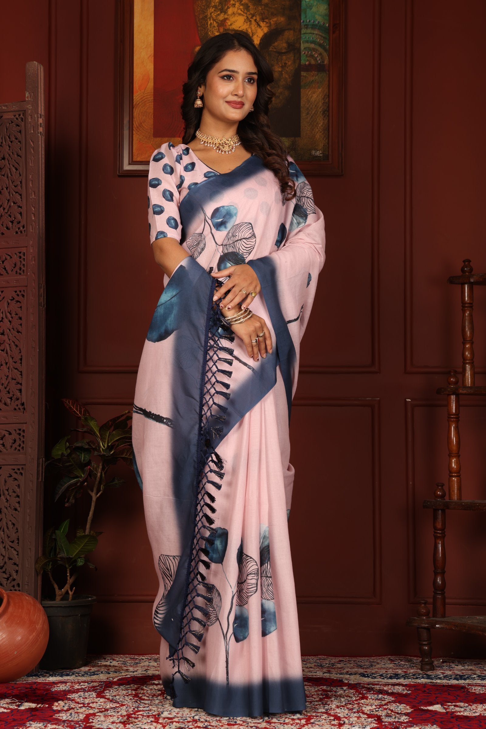 Mridula — Blue Leaf Symphony Mull Cotton Saree