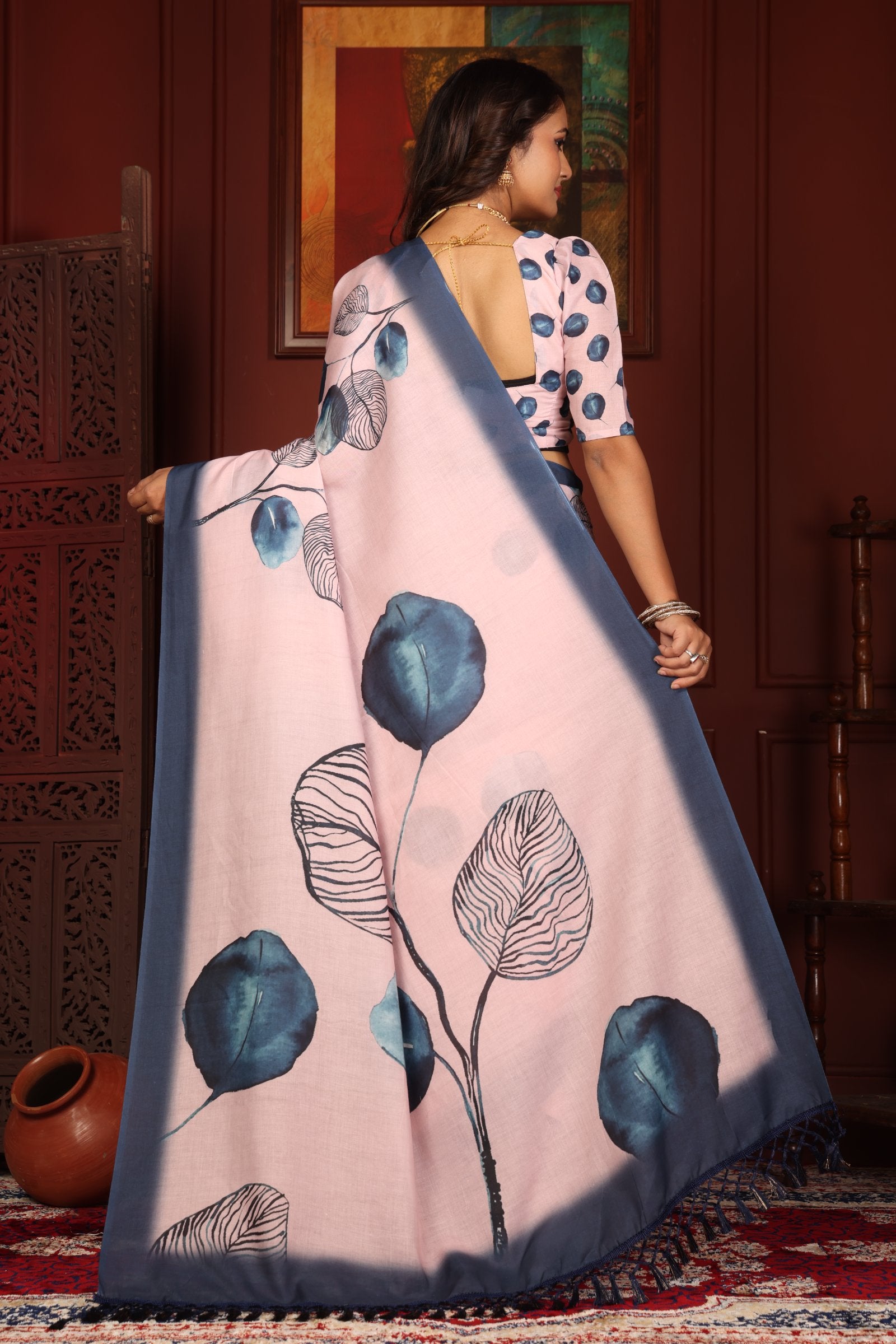 Mridula — Blue Leaf Symphony Mull Cotton Saree