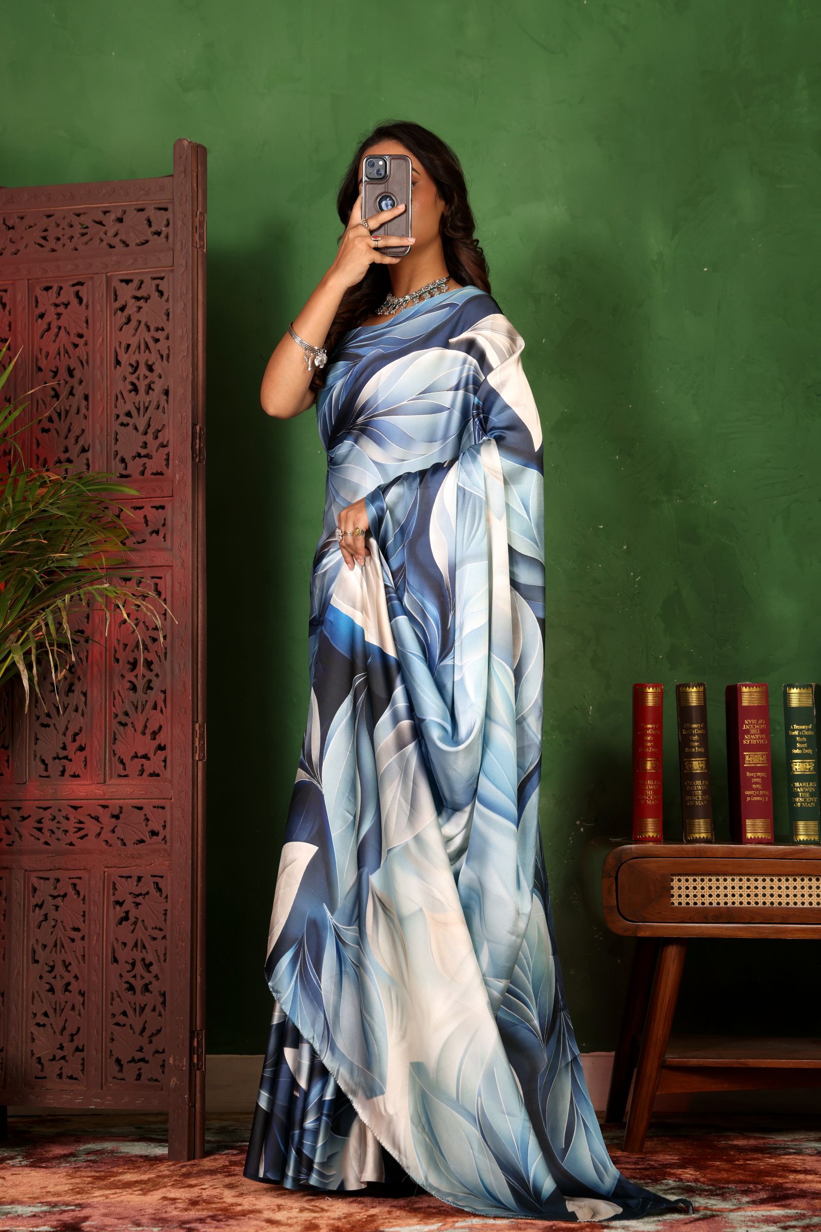 Mrigaya — Sapphire Breeze Silk Satin Saree