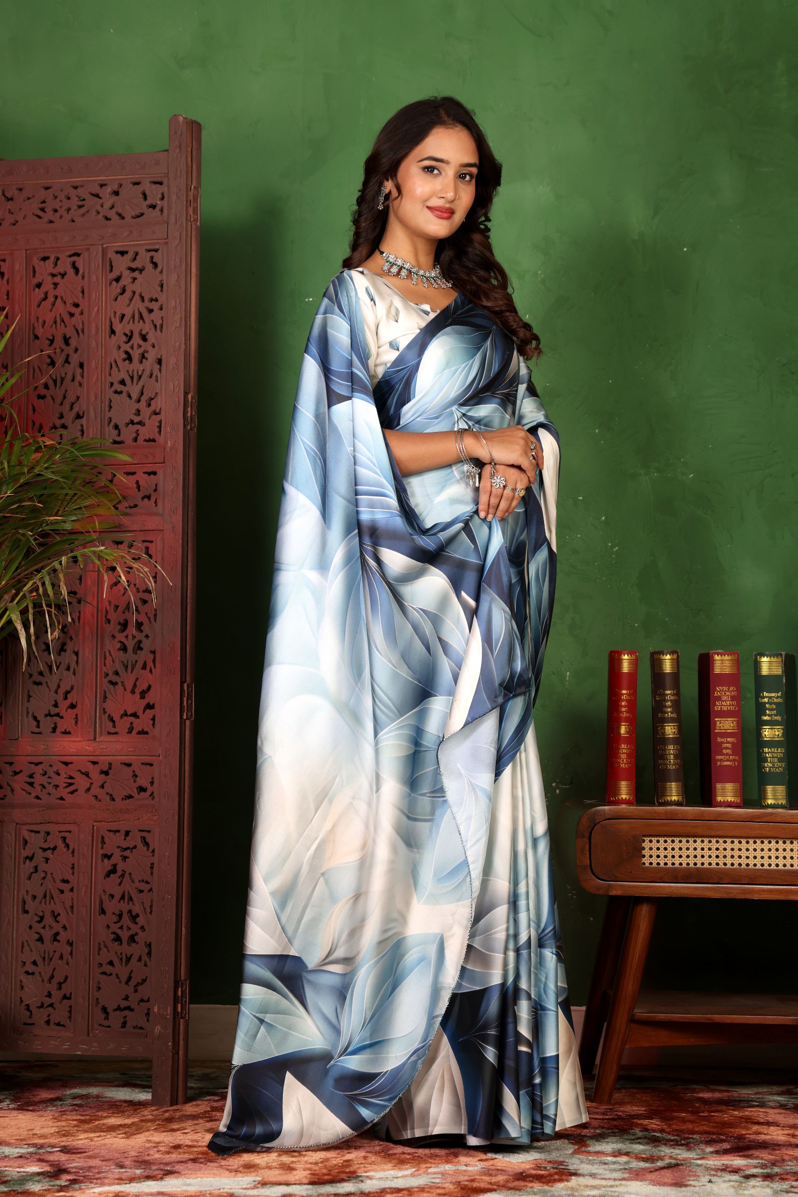 Mrigaya — Sapphire Breeze Silk Satin Saree