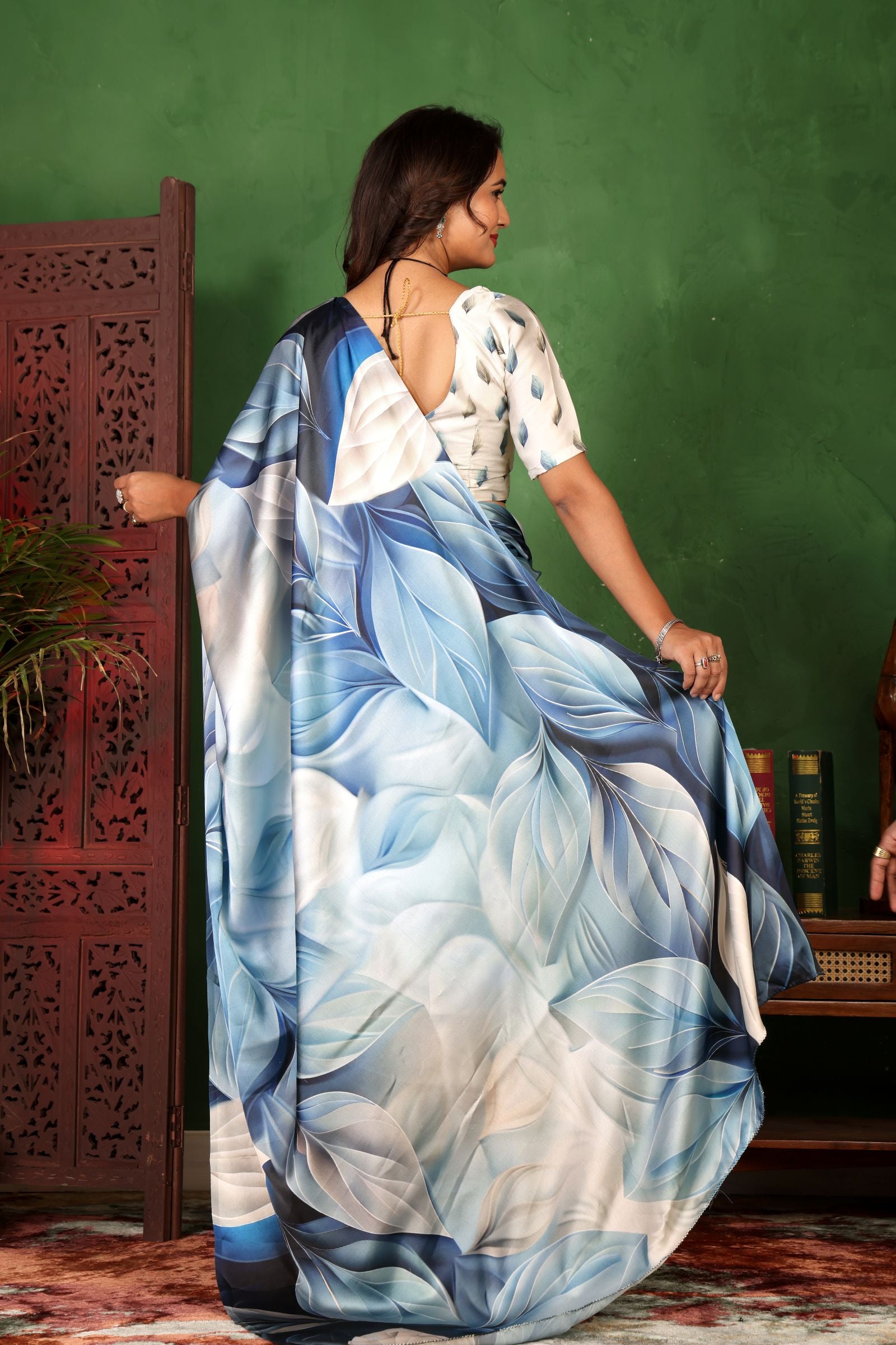 Mrigaya — Sapphire Breeze Silk Satin Saree