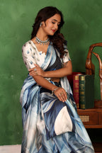 Mrigaya — Sapphire Breeze Silk Satin Saree