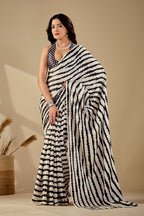 Nalanda — Monochrome Abstract Japan Satin Print Saree