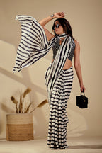 Nalanda — Monochrome Abstract Japan Satin Print Saree