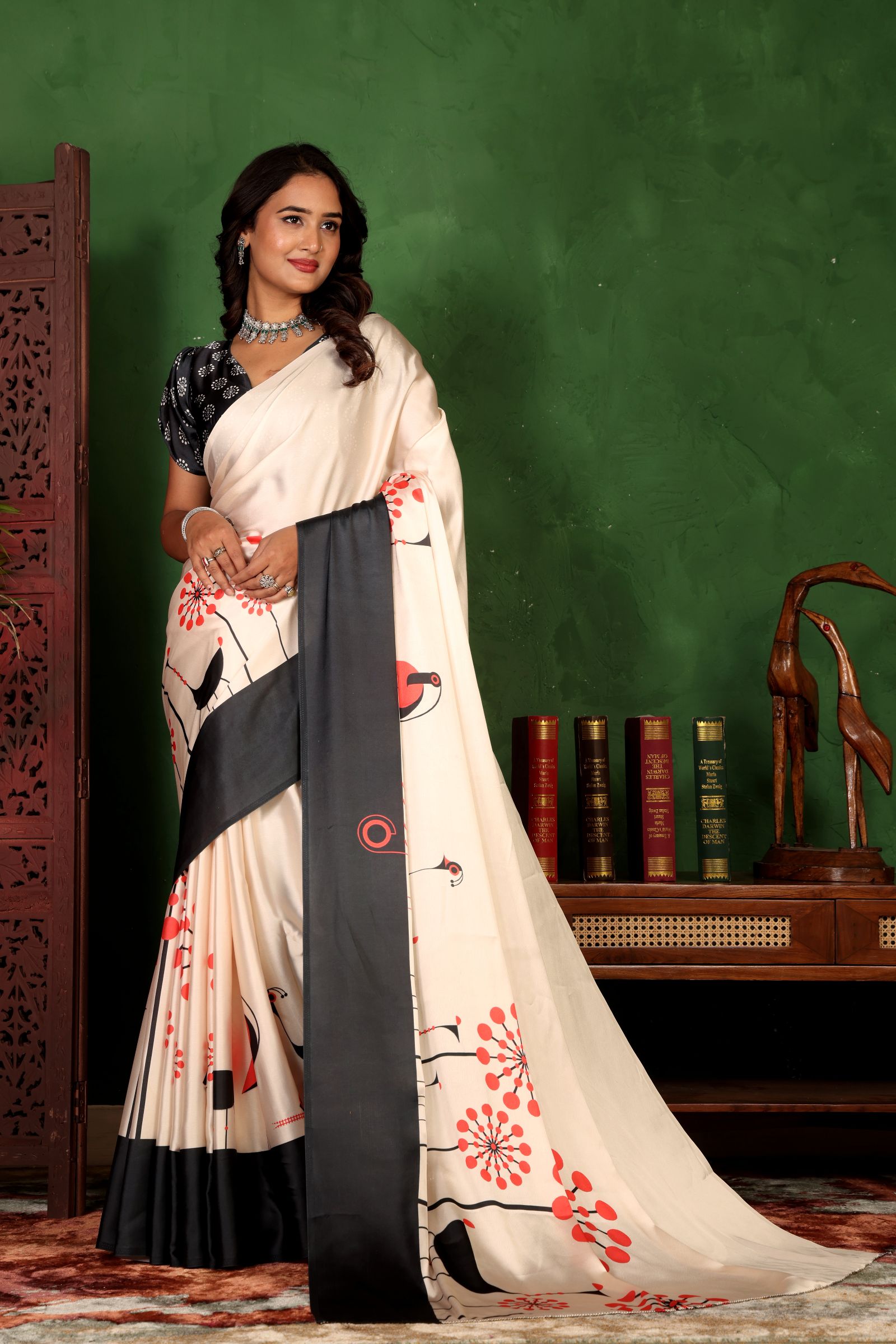Nayantara — Modern Art-Inspired Satin Silk Saree