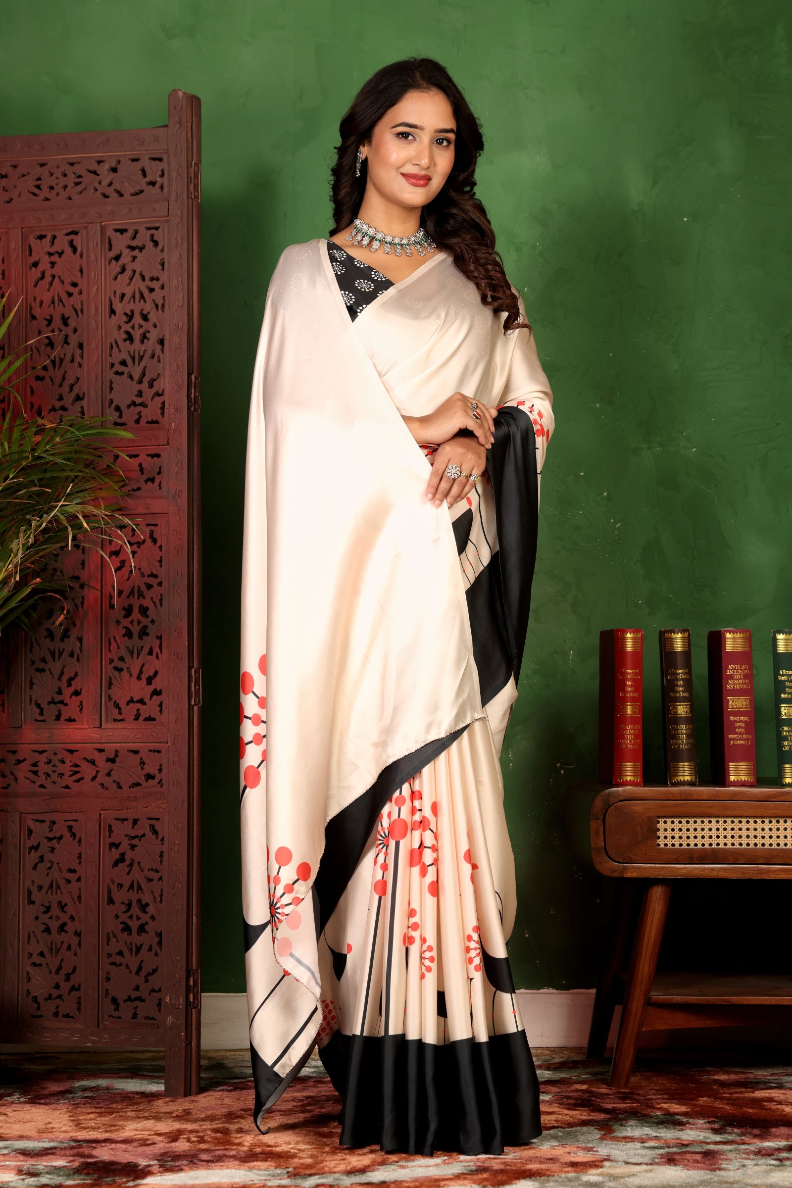 Nayantara — Modern Art-Inspired Satin Silk Saree