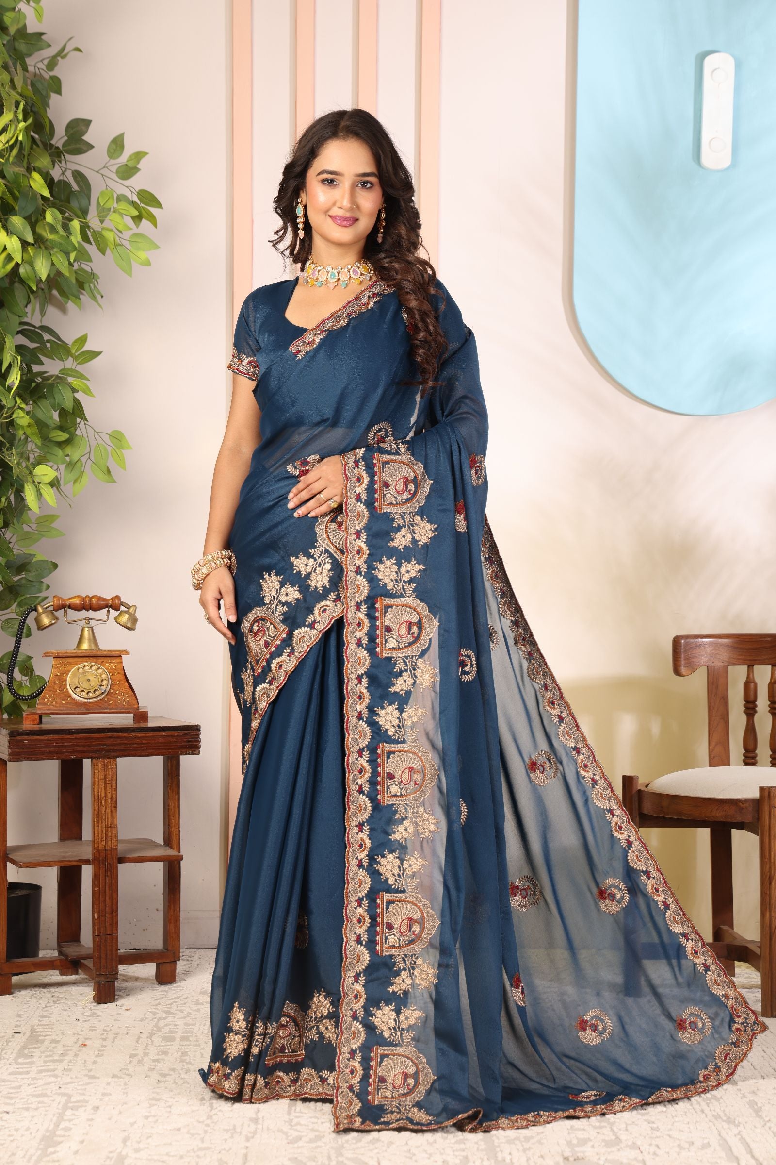 Nilakshi — Royal Blue Star Georgette Saree