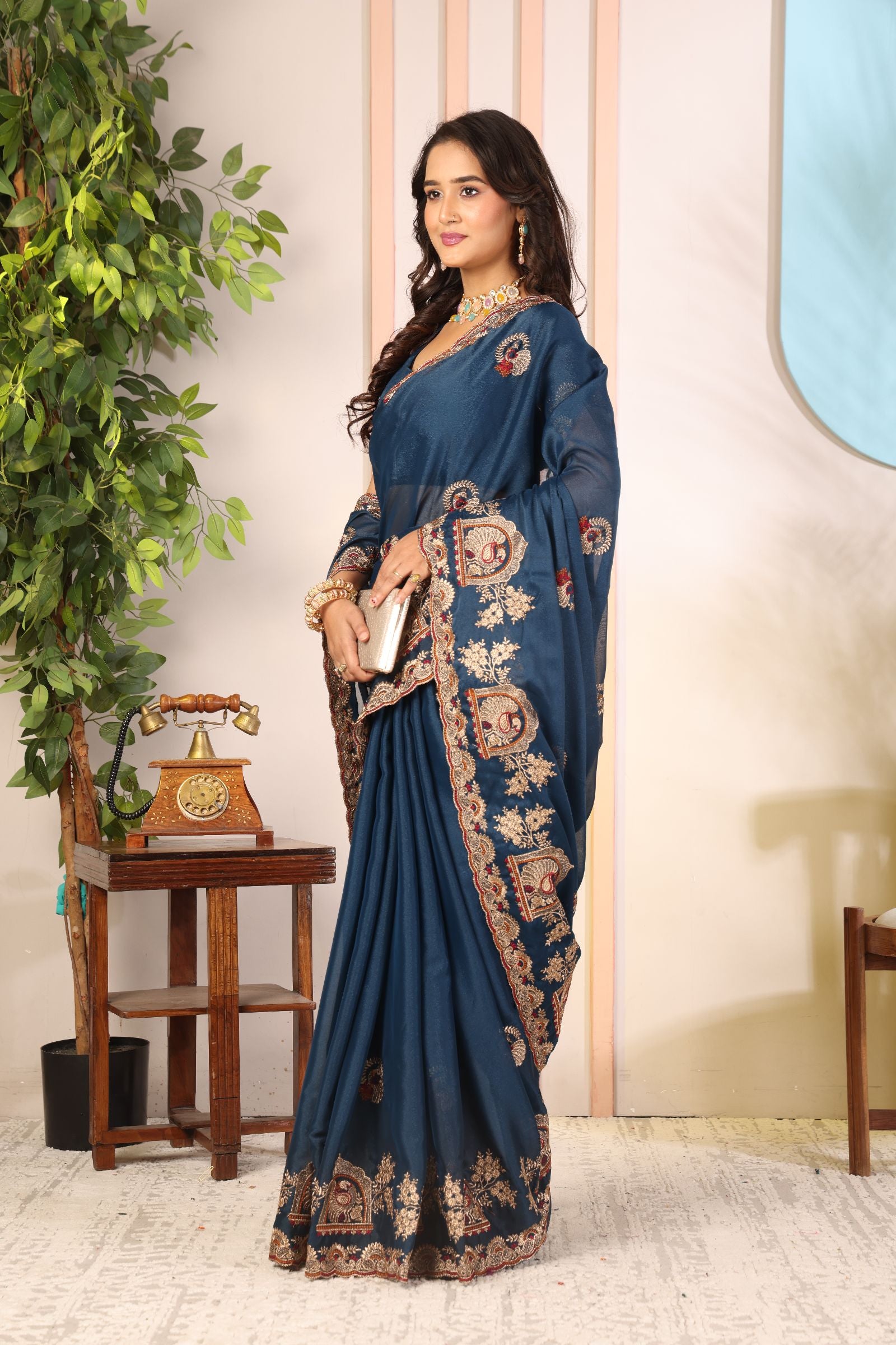 Nilakshi — Royal Blue Star Georgette Saree