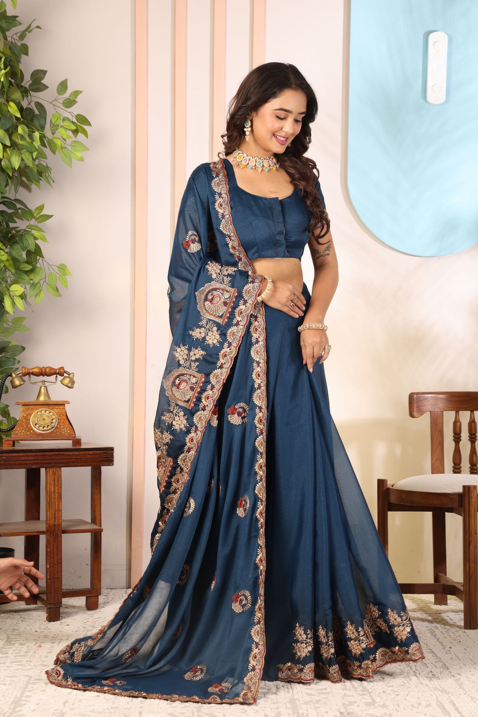 Nilakshi — Royal Blue Star Georgette Saree