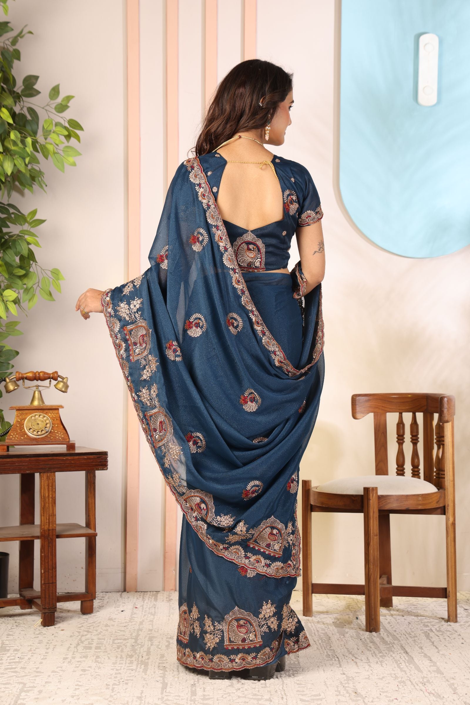 Nilakshi — Royal Blue Star Georgette Saree