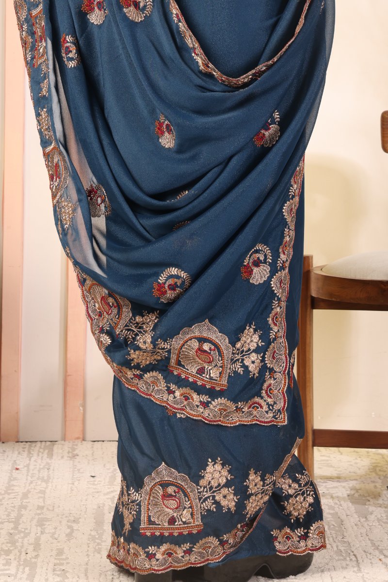 Nilakshi — Royal Blue Star Georgette Saree