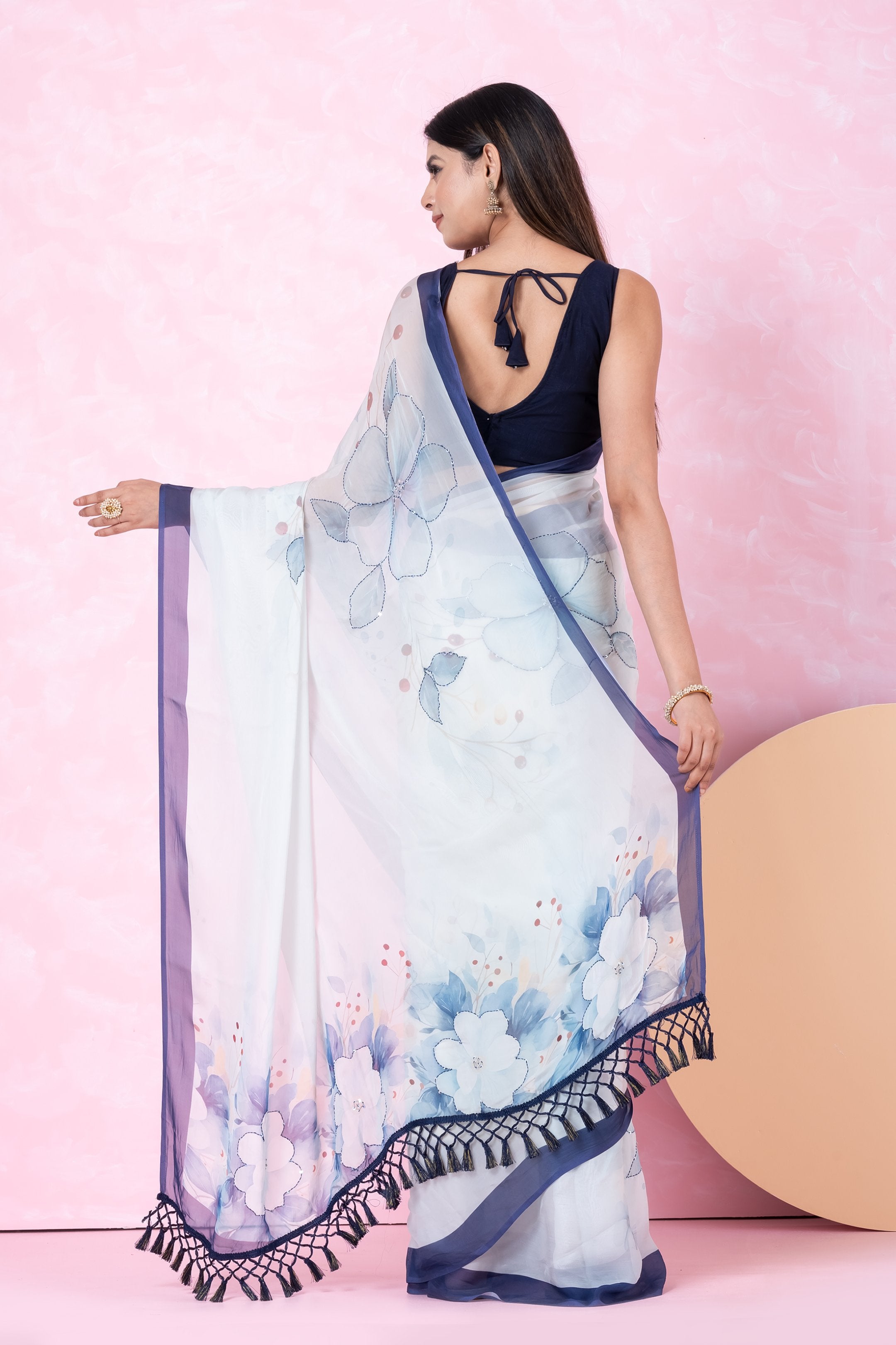 Sitara — Floral Pastel Bloom Organza Saree