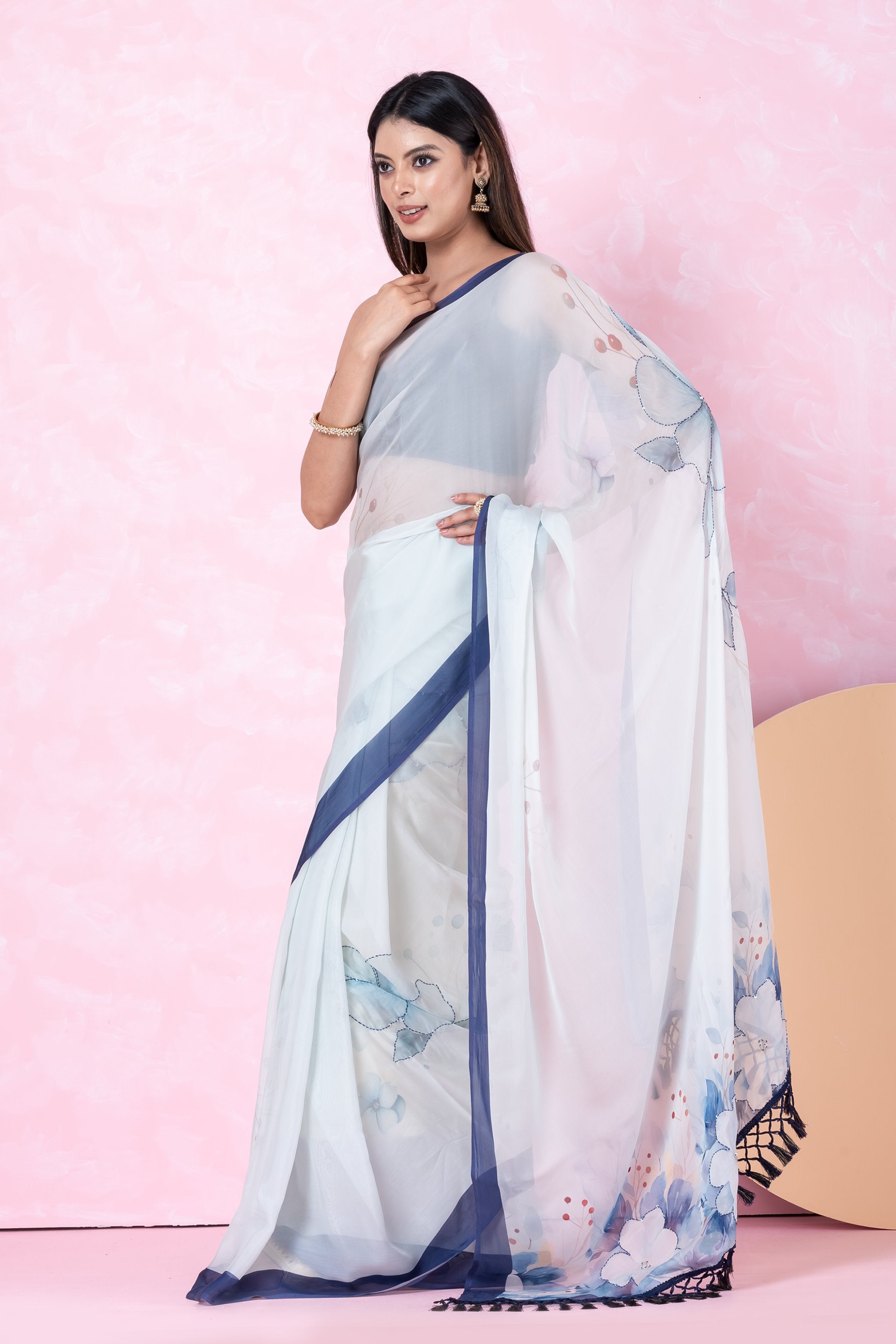 Sitara — Floral Pastel Bloom Organza Saree