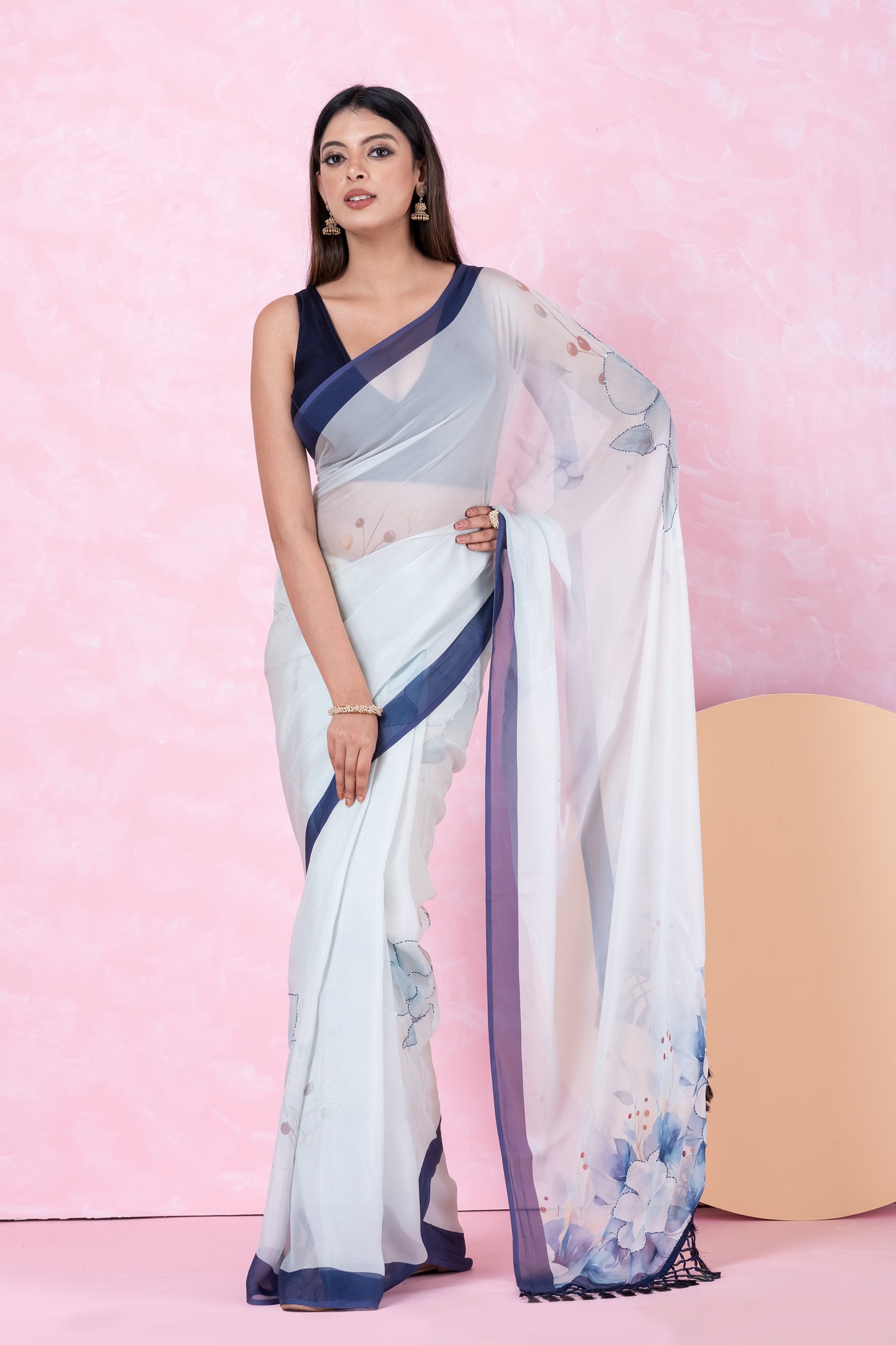 Sitara — Floral Pastel Bloom Organza Saree