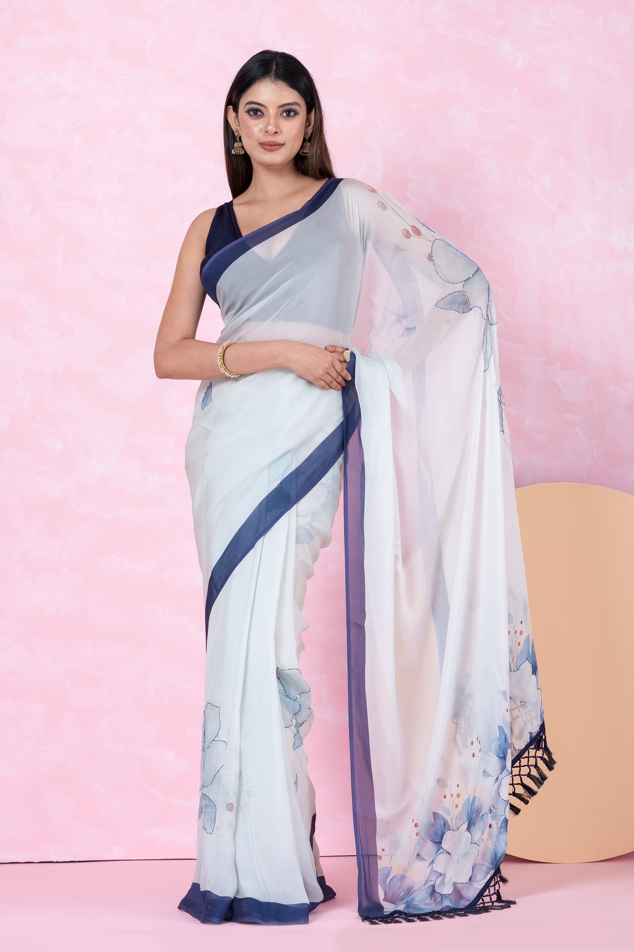Sitara — Floral Pastel Bloom Organza Saree
