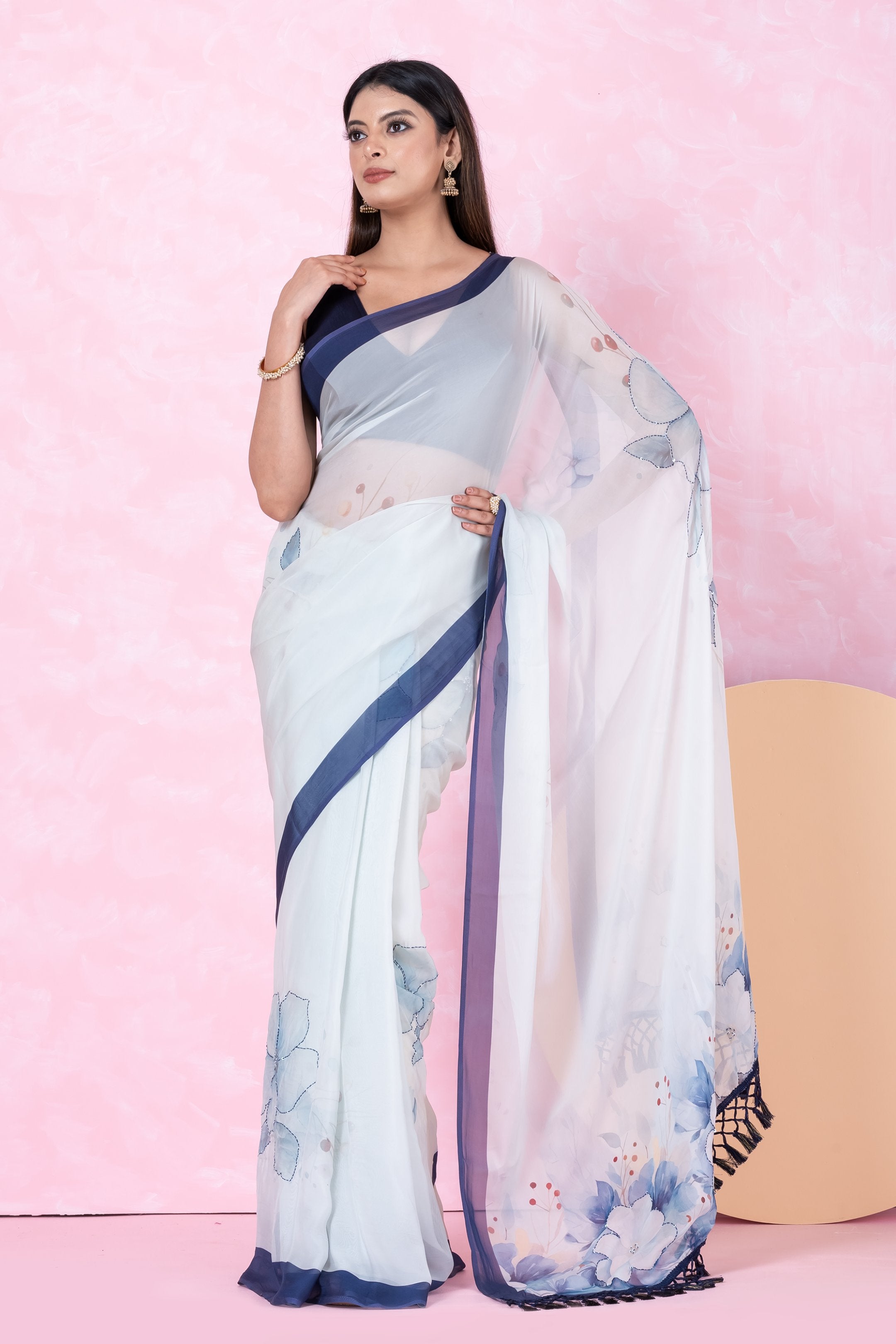 Sitara — Floral Pastel Bloom Organza Saree