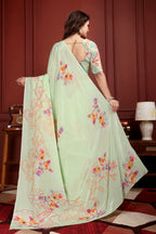 Kumudini — Pista Green Liva Floral Artistic Saree