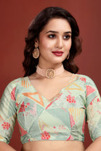 Kumudini — Pista Green Liva Floral Artistic Saree