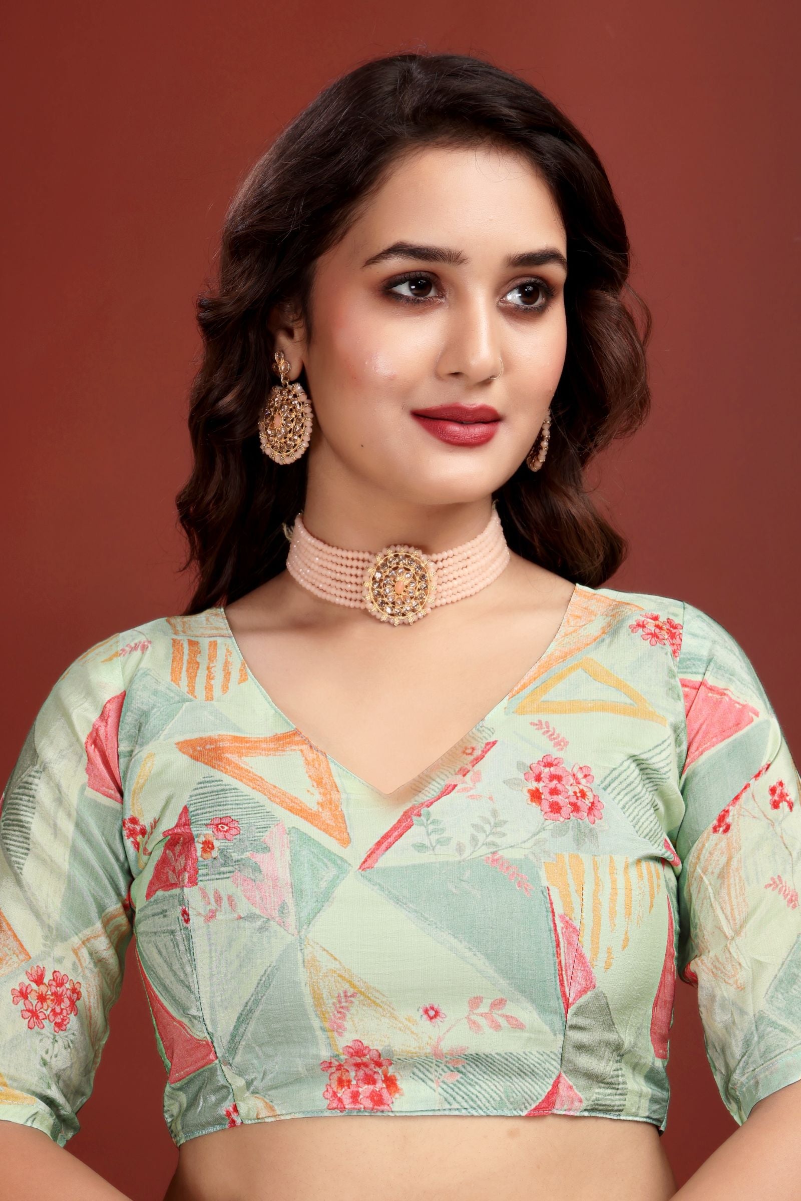 Kumudini — Pista Green Liva Floral Artistic Saree
