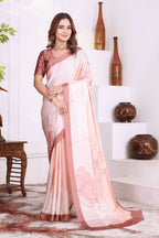 Prerika — Florat Peach Japan Satin Printed Saree