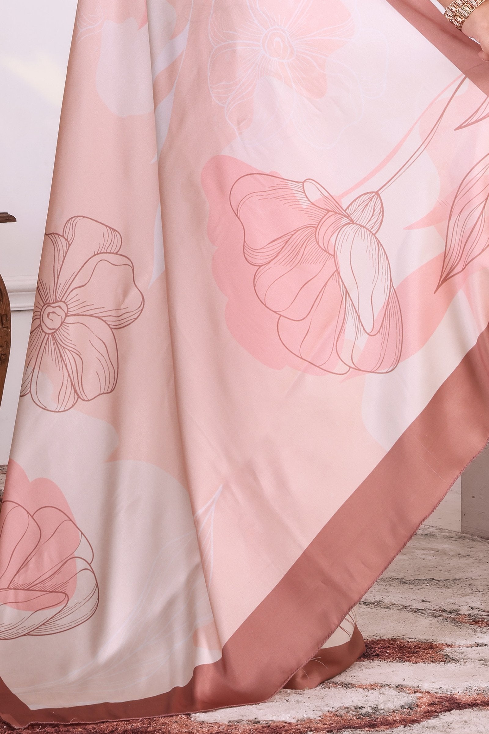 Prerika — Florat Peach Japan Satin Printed Saree