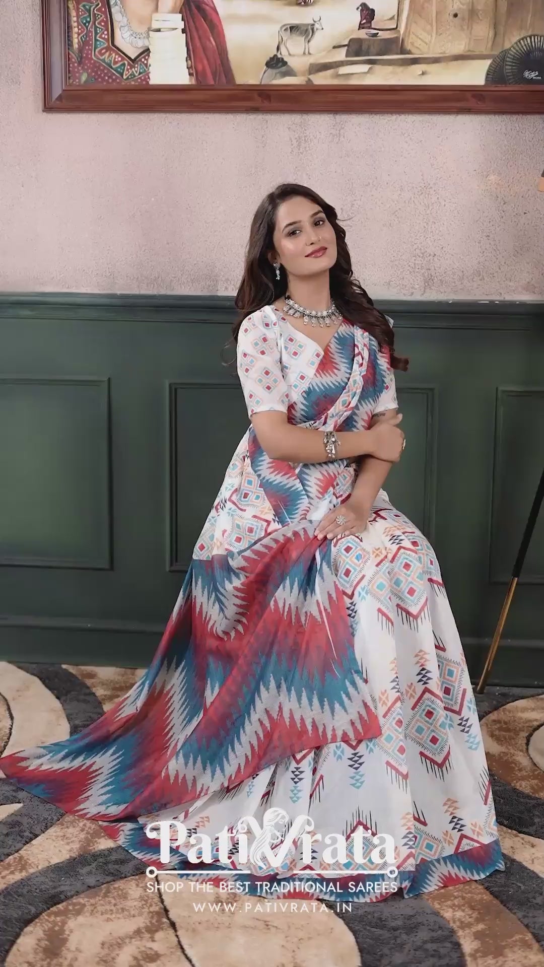 Vedika — Ikat Inspired Vibrant Cotton Linen Saree