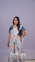 Manjari — Geometric Pattern Cotton Linen Saree