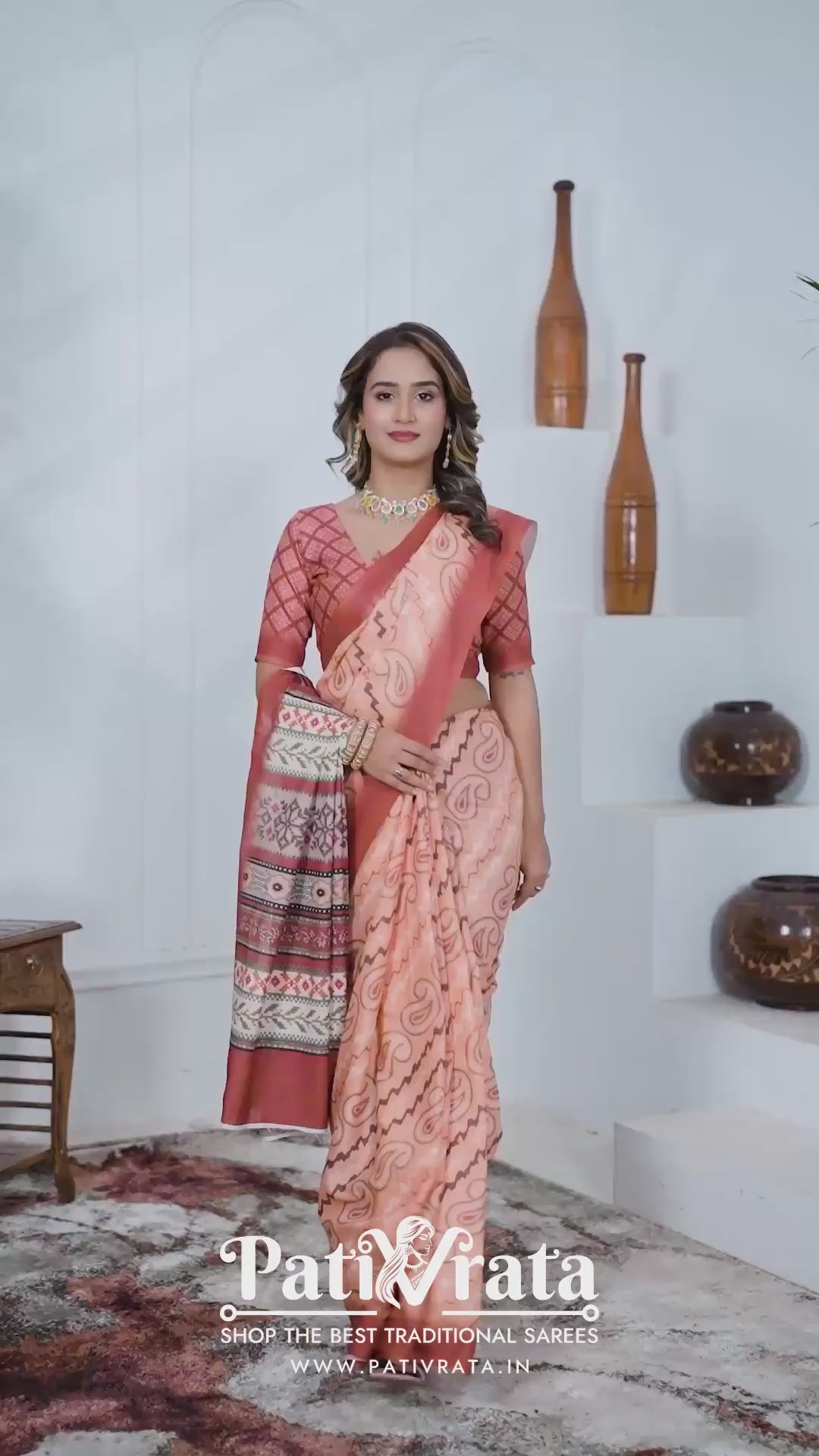 Vasanthi — Rust and Peach Paisley Motif Cotton Linen Saree