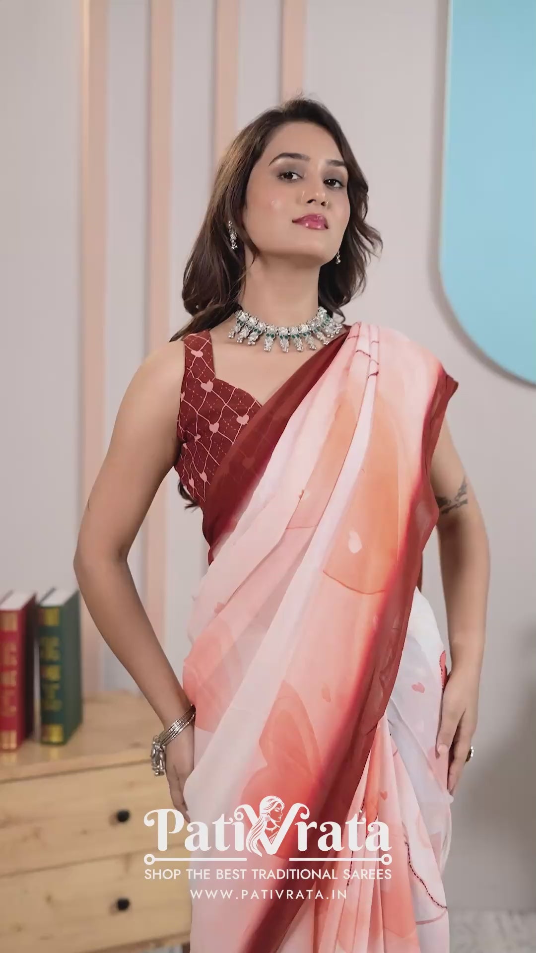 Snehika — Crimson Heart Viscose Georgette Saree