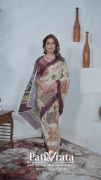 Kapila — Boho Style Cream and Brown Cotton Linen Saree