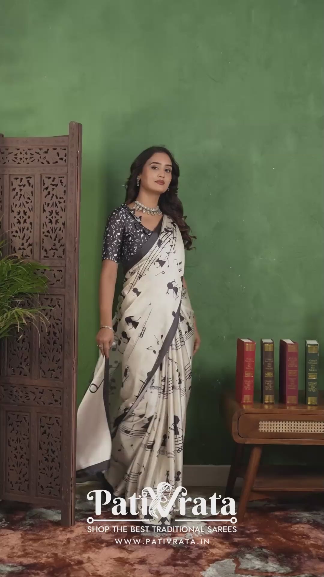 Swarangi — Musical Note Satin Silk Saree