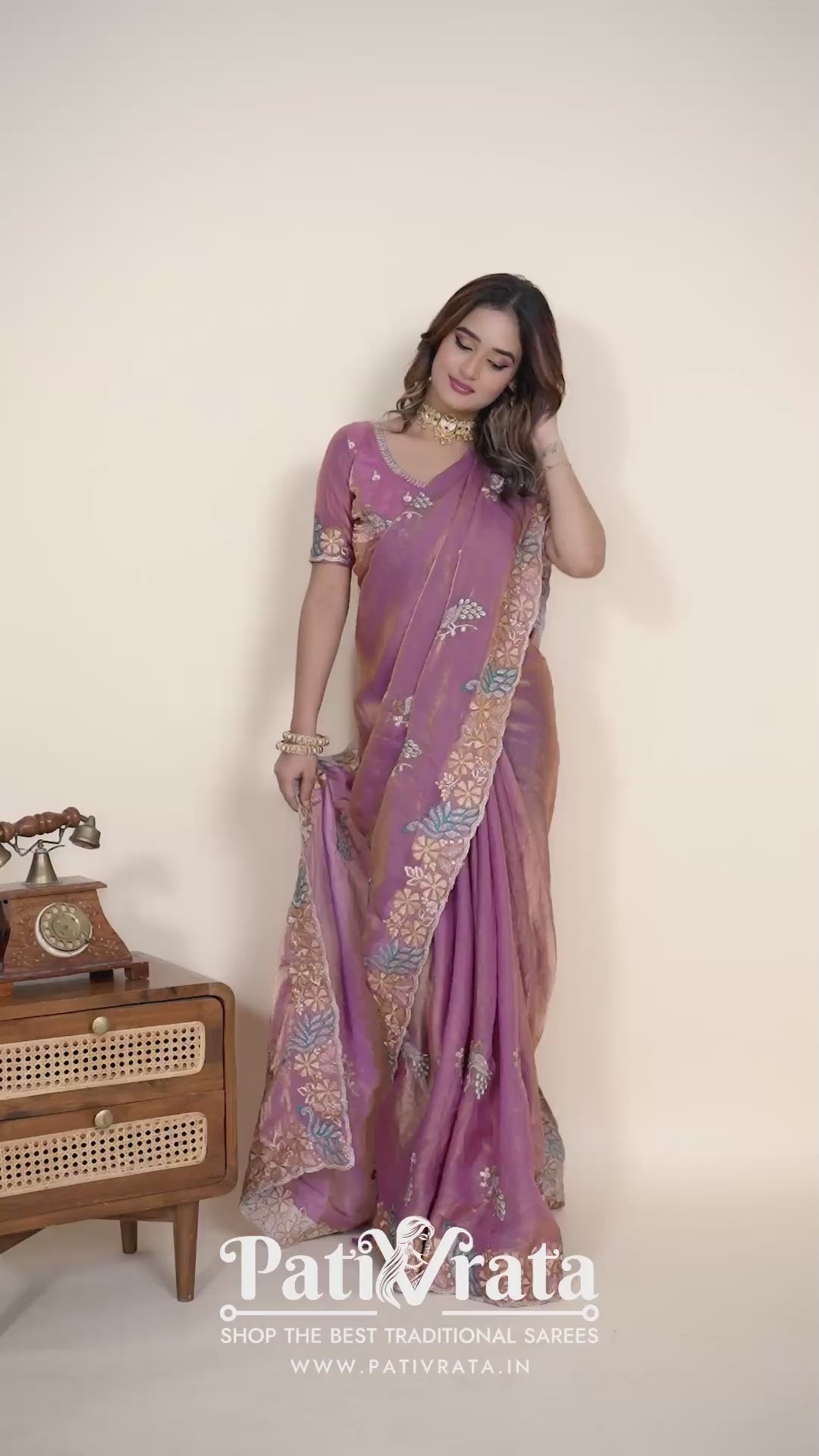 Tarakshi — Pink Japan Satin Peacock Embroidered Saree