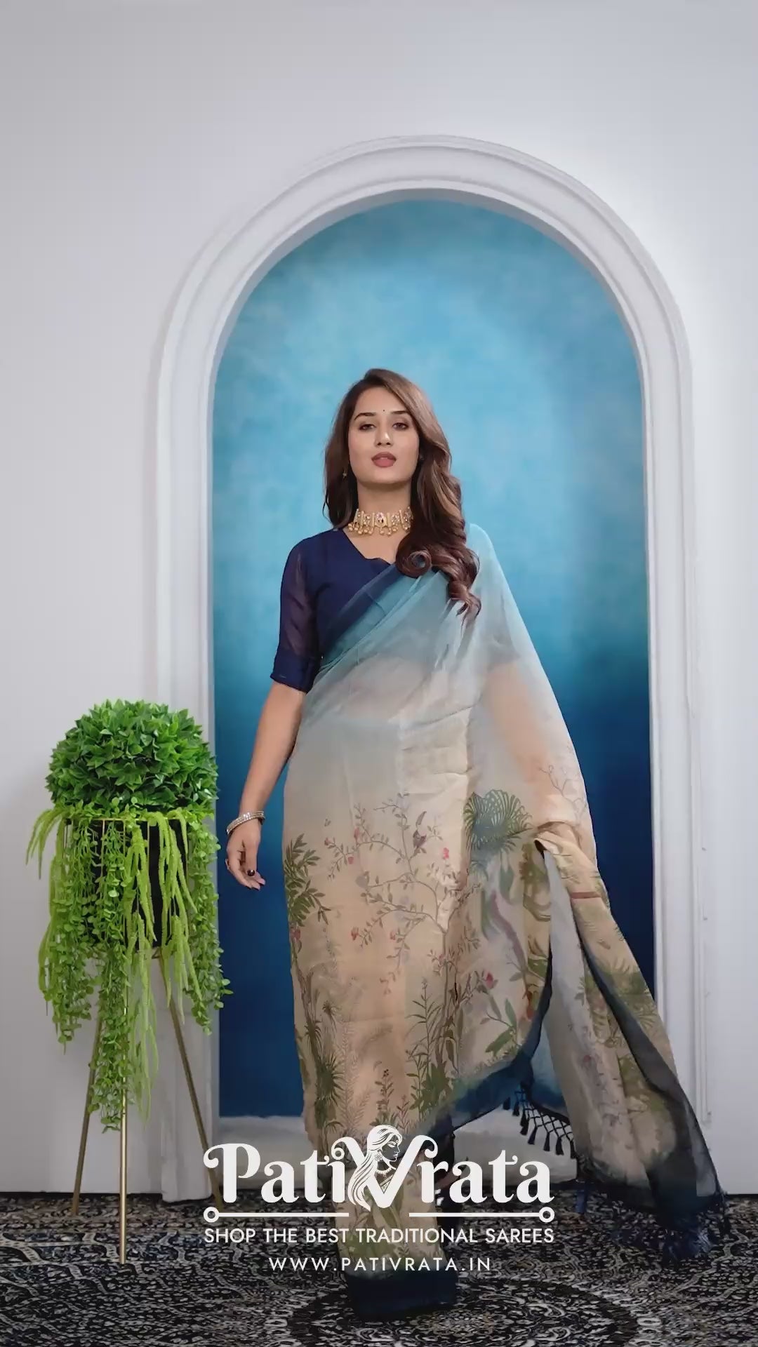 Tarika — Botanical Breeze Saree – Forest Blush Edition