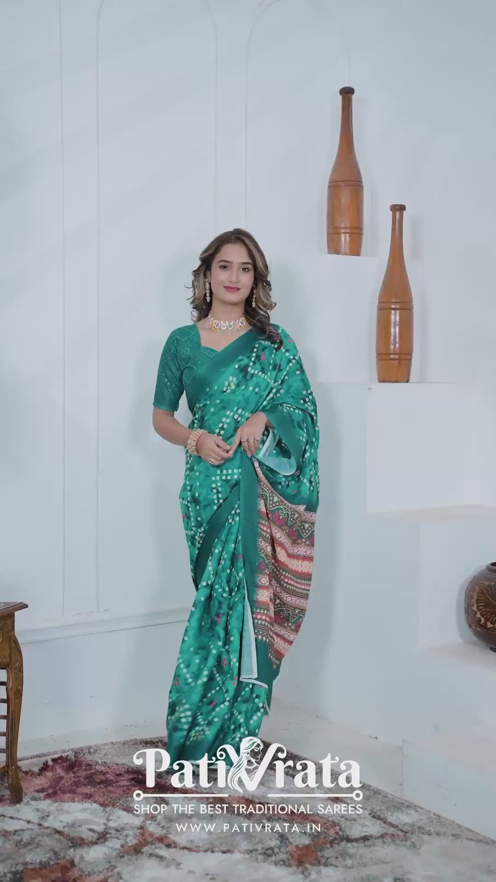 Vanasri — Emerald Bandhej Cotton Linen Saree