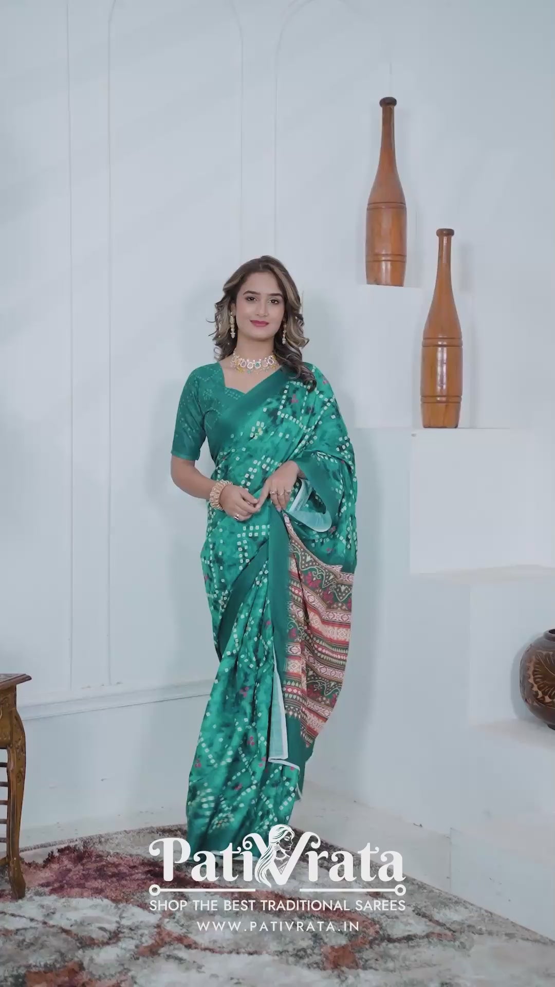Vanasri — Emerald Bandhej Cotton Linen Saree