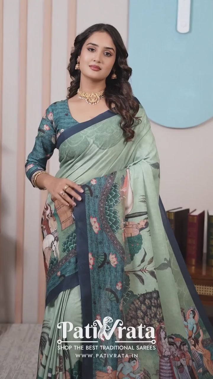 Radhika — Krishna Leela on Mull Cotton Saree