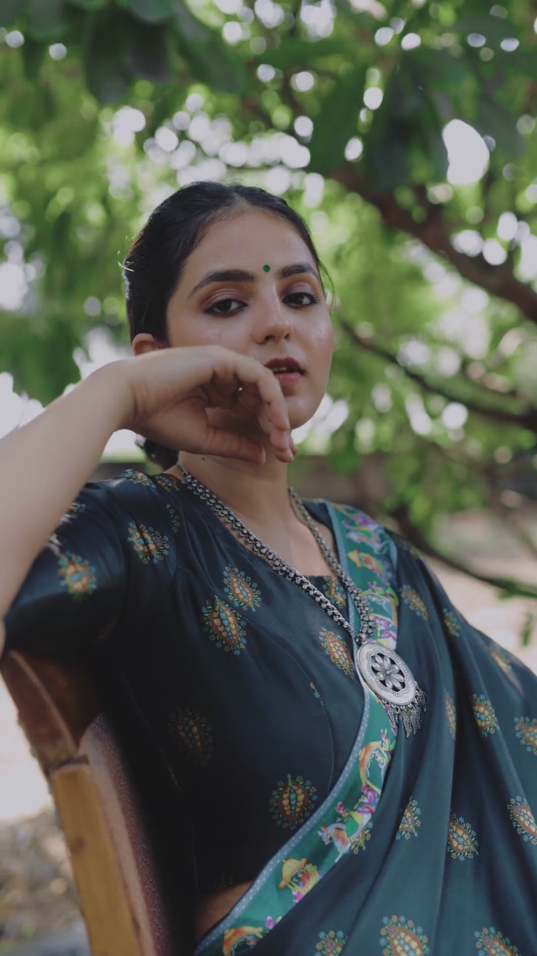 Forest Green Saree with Traditional Motif Border