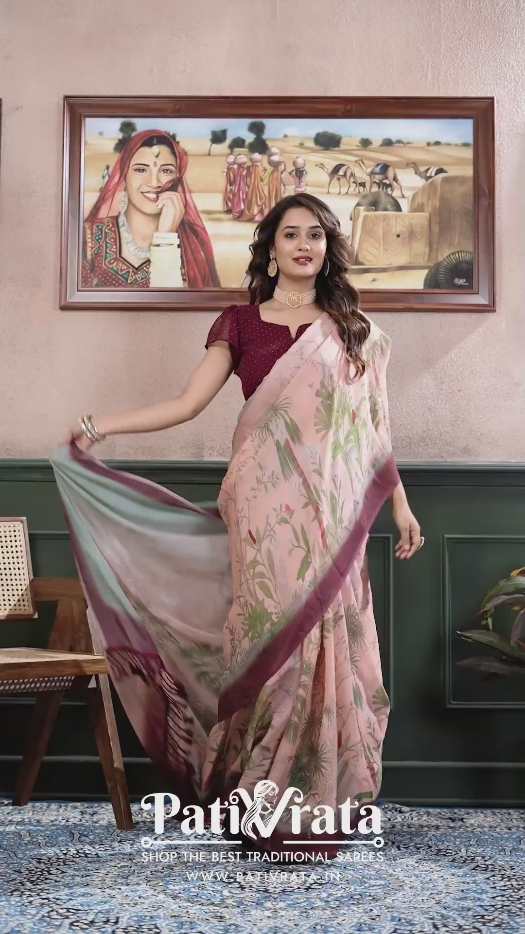 Dyuti — Botanical Breeze Saree – Forest Blush Edition