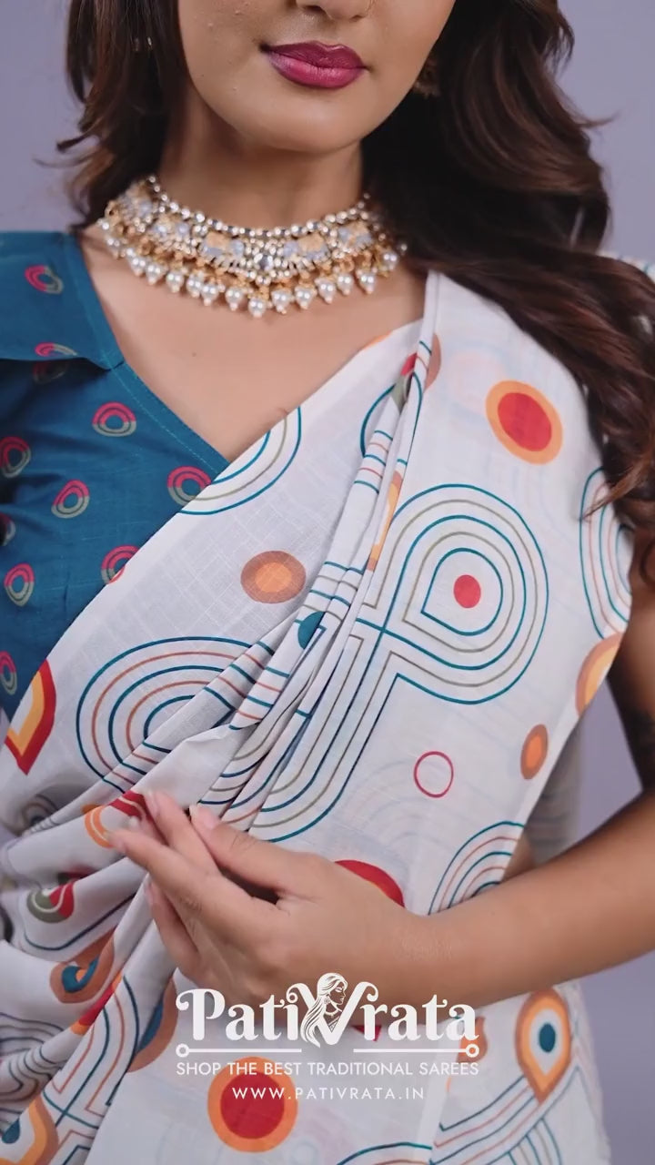 Manjari — Geometric Pattern Cotton Linen Saree