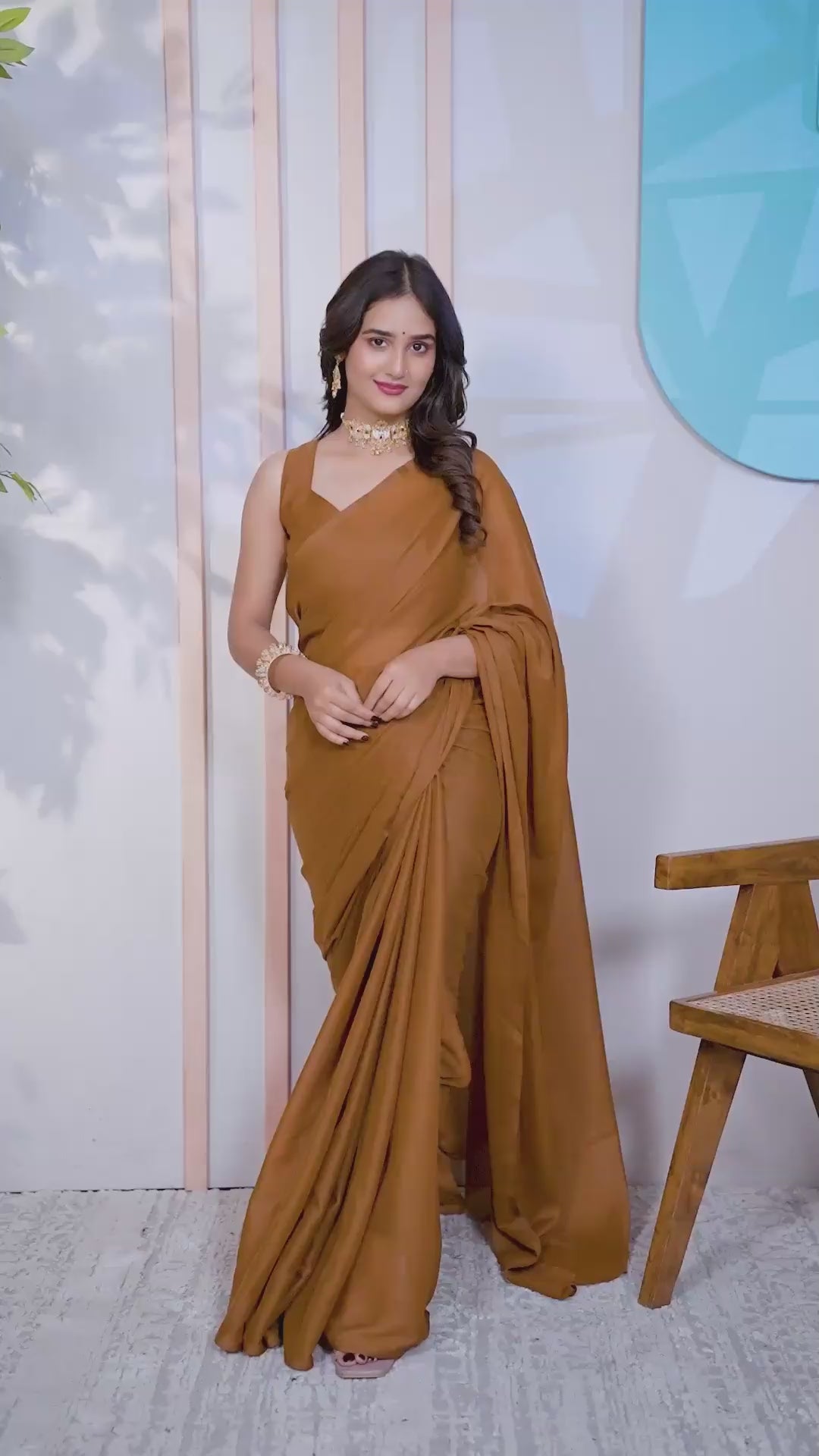 Aradhya — Minimal Brown Plain Star Georgette Saree