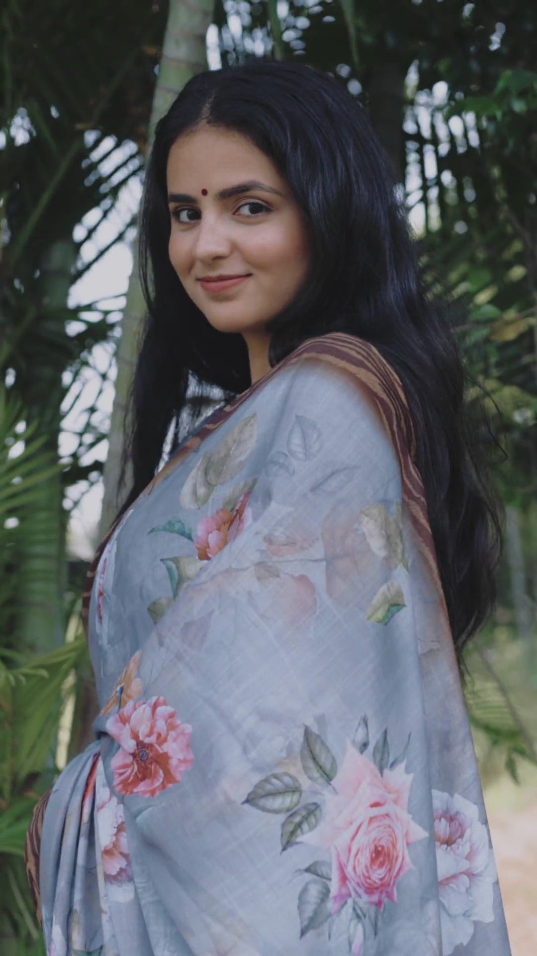 Elegant Pastel Floral Saree in Gray