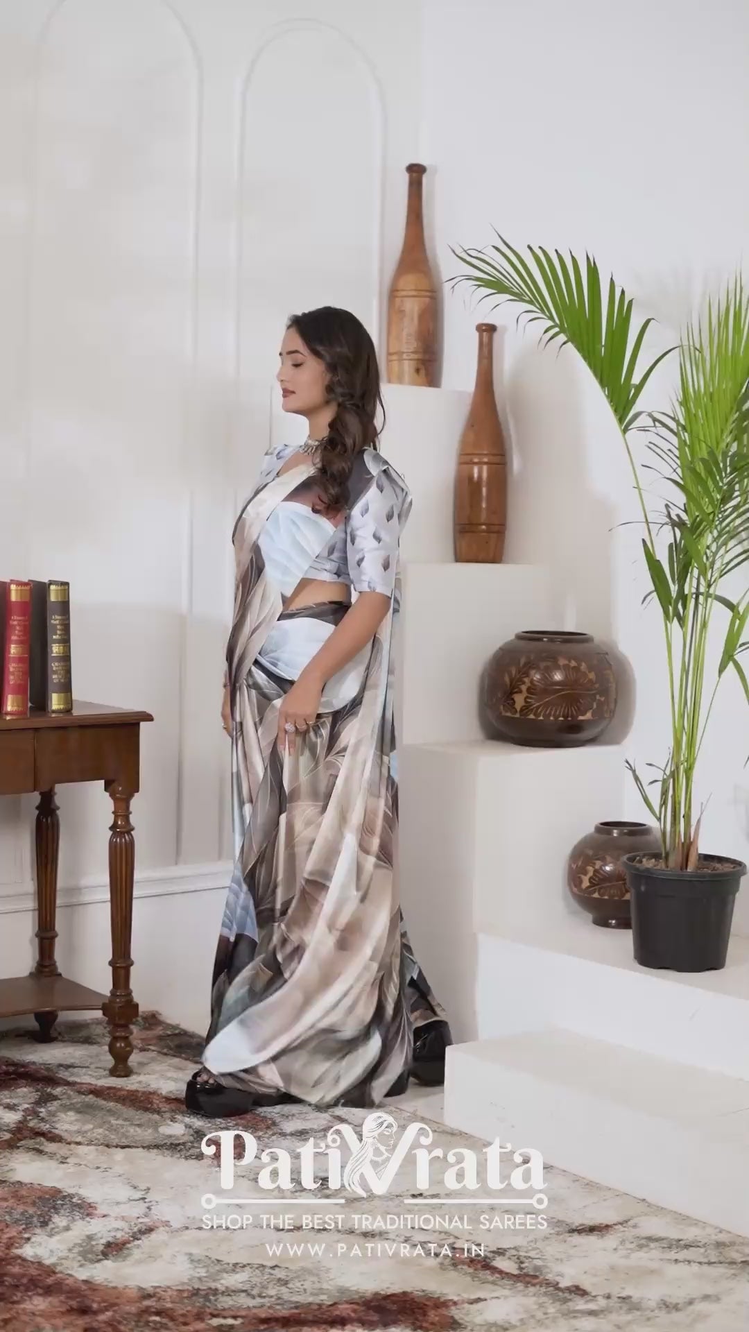 Devanshi — Divine Leaf Whisper Satin Silk Saree
